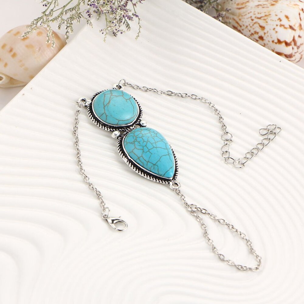 New Womens Turquoise Silver Plated Slave Bracelet 6-8"